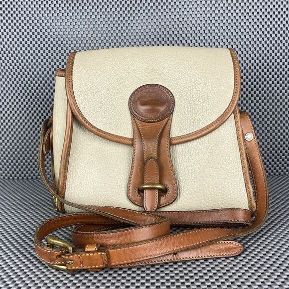 Dooney & Bourke Handbags - Vintage Dooney Bourke Crossbody Bag Cream Brown All Weather Leather Made in USA